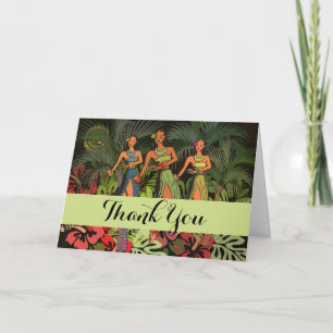 Vintage Hawaii Hula Dancers Retro Tiki Palm Tree Thank You Card