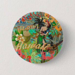 Vintage Hawaii Hula Graphic Art Tropical 6 Cm Round Badge