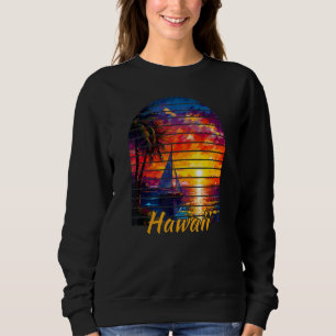 Vintage Hawaii Palm Tree Sailing  Hawaiian Sunset  Sweatshirt