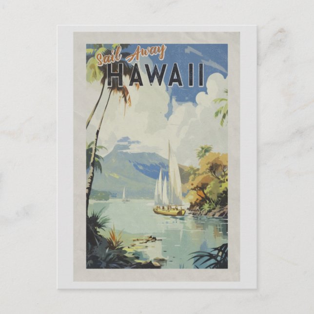 Vintage Hawaii Retro Travel Sail Away Postcard (Front)