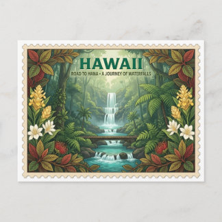 Vintage Hawaii Road to Hana Maui Waterfall Travel Postcard