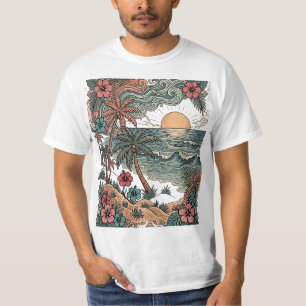 Vintage Hawaii Sunset & Palm Trees T-Shirt