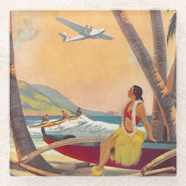 Vintage Hawaii Travel Glass Coaster (Front)