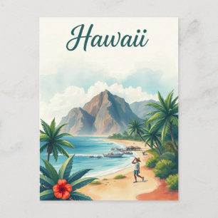 Vintage Hawaii Travel Illustration Postcard
