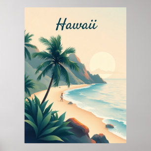 Vintage Hawaii Travel Illustration Poster
