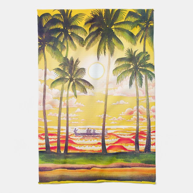 Vintage Hawaii Travel Poster Tea Towel (Vertical)