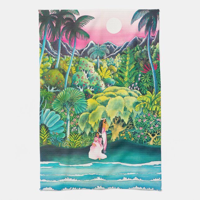 Vintage Hawaii Travel Poster Tea Towel (Vertical)