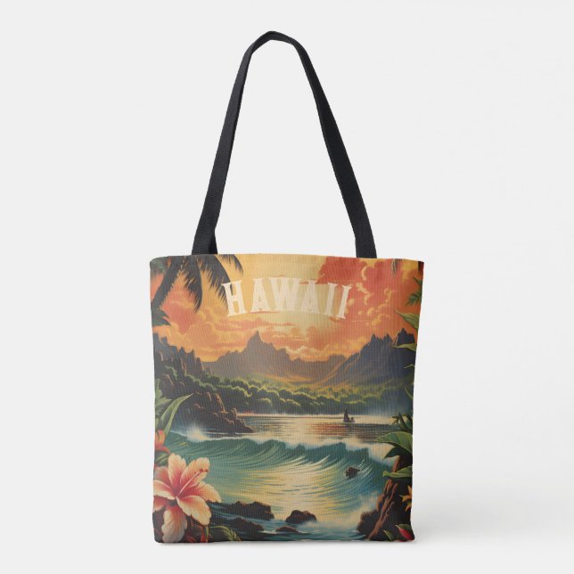 Vintage Hawaii Tropical Beach Travel Tote Bag (Back)