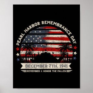 Vintage hawaii usa flag pearl harbour poster