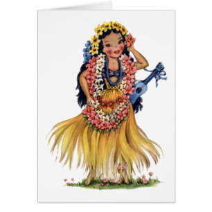 Vintage Hawaiian Girl in Hula Outfit Dress