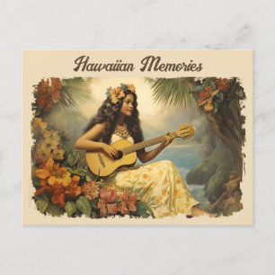 Vintage Hawaiian Guitar Girl Travel Postcard