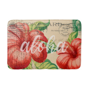 Vintage Hawaiian Hibiscus Postcard Bath Mat