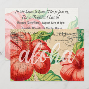 Vintage Hawaiian Hibiscus Postcard Luau Invitation