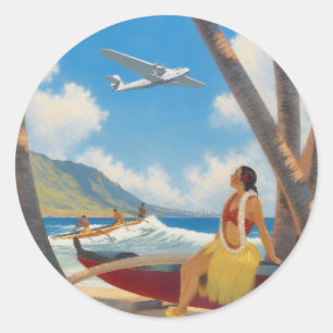 Vintage Hawaiian Hula Girl Aloha Escape Paradise Classic Round Sticker