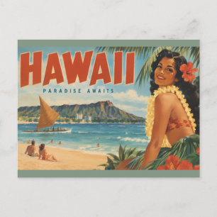 Vintage Hawaiian Hula Girl Aloha Escape Paradise Holiday Postcard
