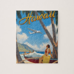 Vintage Hawaiian Hula Girl Aloha Escape Paradise Jigsaw Puzzle