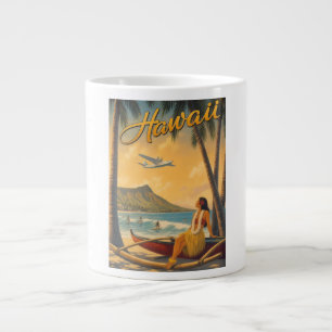 Vintage Hawaiian Hula Girl Aloha Escape Paradise Large Coffee Mug