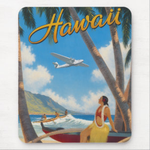 Vintage Hawaiian Hula Girl Aloha Escape Paradise Mouse Pad