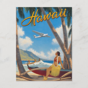 Vintage Hawaiian Hula Girl Aloha Escape Paradise Postcard