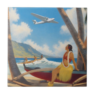 Vintage Hawaiian Hula Girl Aloha Escape Paradise Tile