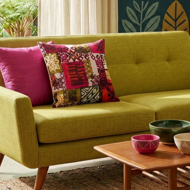 Vintage Hawaiian Kapa Tapa Patchwork Pattern Cushion (Creator Uploaded)