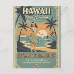 Vintage Hawaiian Land of Aloha Escape to Paradise Holiday Postcard