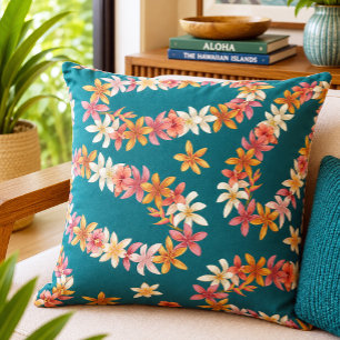 Vintage Hawaiian Lei Plumeria Floral Pattern Cushion