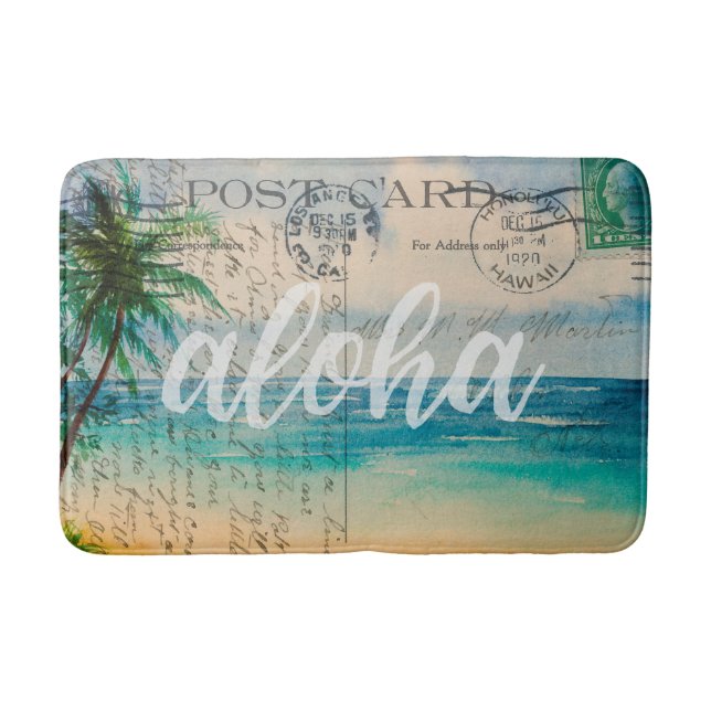 Vintage Hawaiian Palm Trees Postcard Bath Mat (Front)