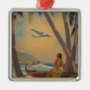 Vintage Hawaiian Travel - Hawaii Girl Dancer Metal Tree Decoration