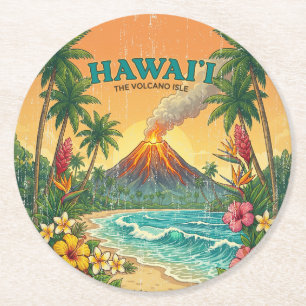Vintage Hawaiian Travel Posters - Hawaii Island Round Paper Coaster