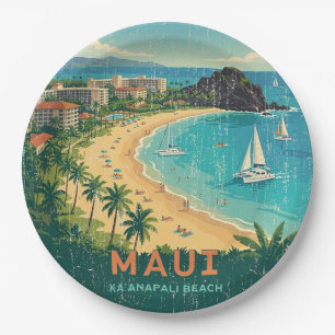 Vintage Hawaiian Travel Posters - Maui Paper Plate