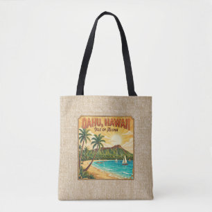 Vintage Hawaiian Travel Posters - Oahu Reversible  Tote Bag