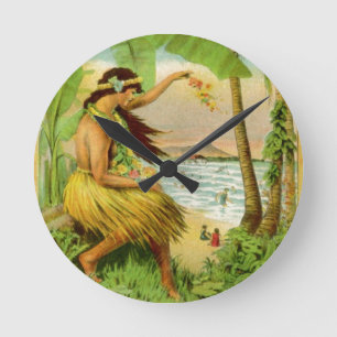 Vintage Hawaiian Travel Round Clock