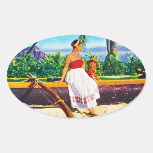Vintage Hawaiian Vacation Oval Sticker