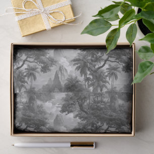 Vintage Hawaiian Watercolor Misty Palms Black Whit Tissue Paper