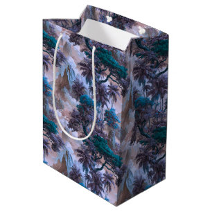 Vintage Hawaiian Watercolor Misty Palms Teal Aqua Medium Gift Bag