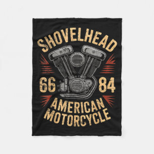 Vintage Hd Motorcycle Vtwin Shovelhead Engine Draw Fleece Blanket