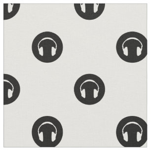 Vintage Headphones Circles Pattern Music Themed Fabric