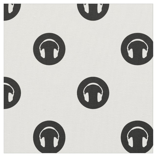 Vintage Headphones Circles Pattern Music Themed Fabric (Close Up)