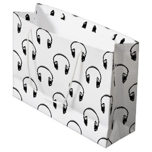 Vintage Headphones Music Art CUSTOM BG COLOR Large Gift Bag