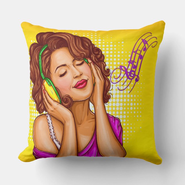 Vintage Headphones Throw Pillow (Front)