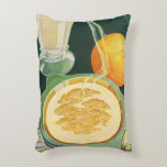 Vintage Health Foods, Beverages, Healthy Breakfast Decorative Cushion<br><div class="desc">Vintage illustration health food and beverages image featuring a healthy breakfast of hot oatmeal,  glass of milk and an orange fruit.</div>