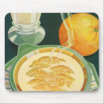 Vintage Health Foods, Beverages, Healthy Breakfast Mouse Pad<br><div class="desc">Vintage illustration health food and beverages image featuring a healthy breakfast of hot oatmeal,  glass of milk and an orange fruit.</div>