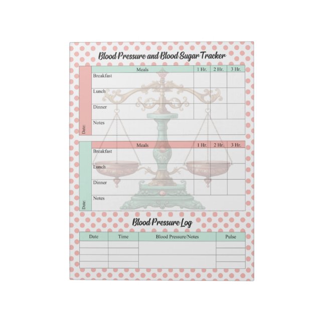  Vintage Healthcare Blood Sugar and Blood Pressure Notepad (Rotated)