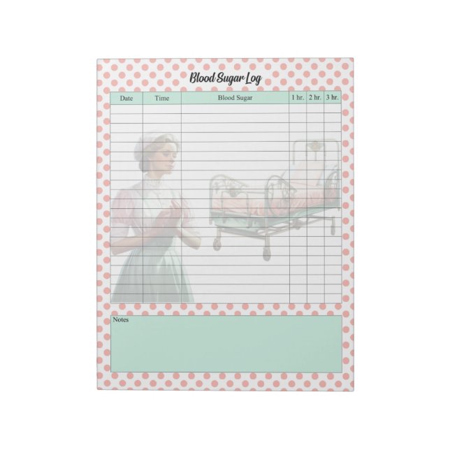 Vintage Healthcare Blood Sugar Log  Notepad (Rotated)