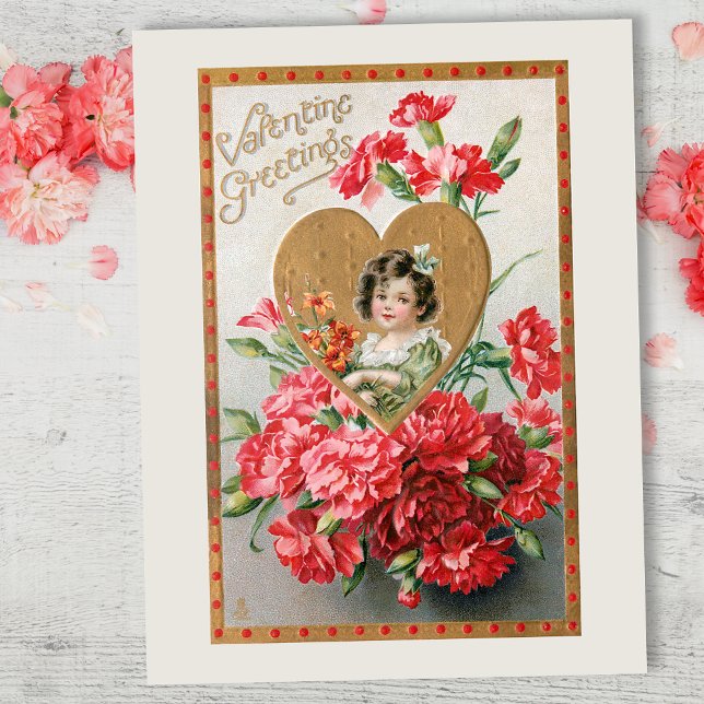Vintage Heart and Carnations Valentine Postcard (Creator Uploaded)