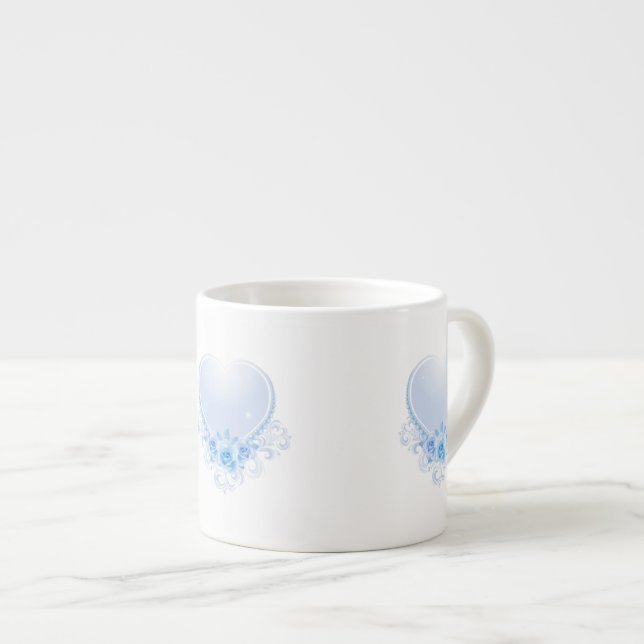 Vintage Heart and Roses Blue Espresso Cup (Front Right)