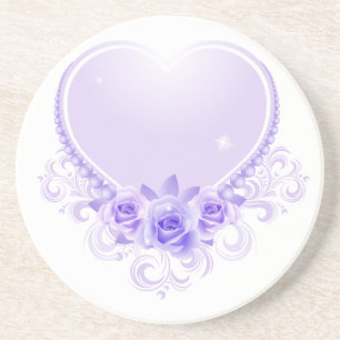 Vintage Heart and Roses Lavender Coaster