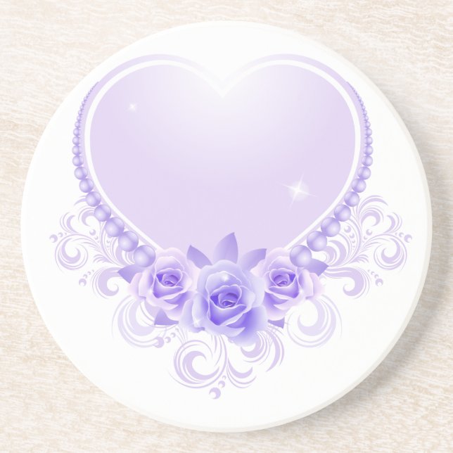Vintage Heart and Roses Lavender Coaster (Front)