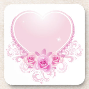 Vintage Heart and Roses Pink Coaster